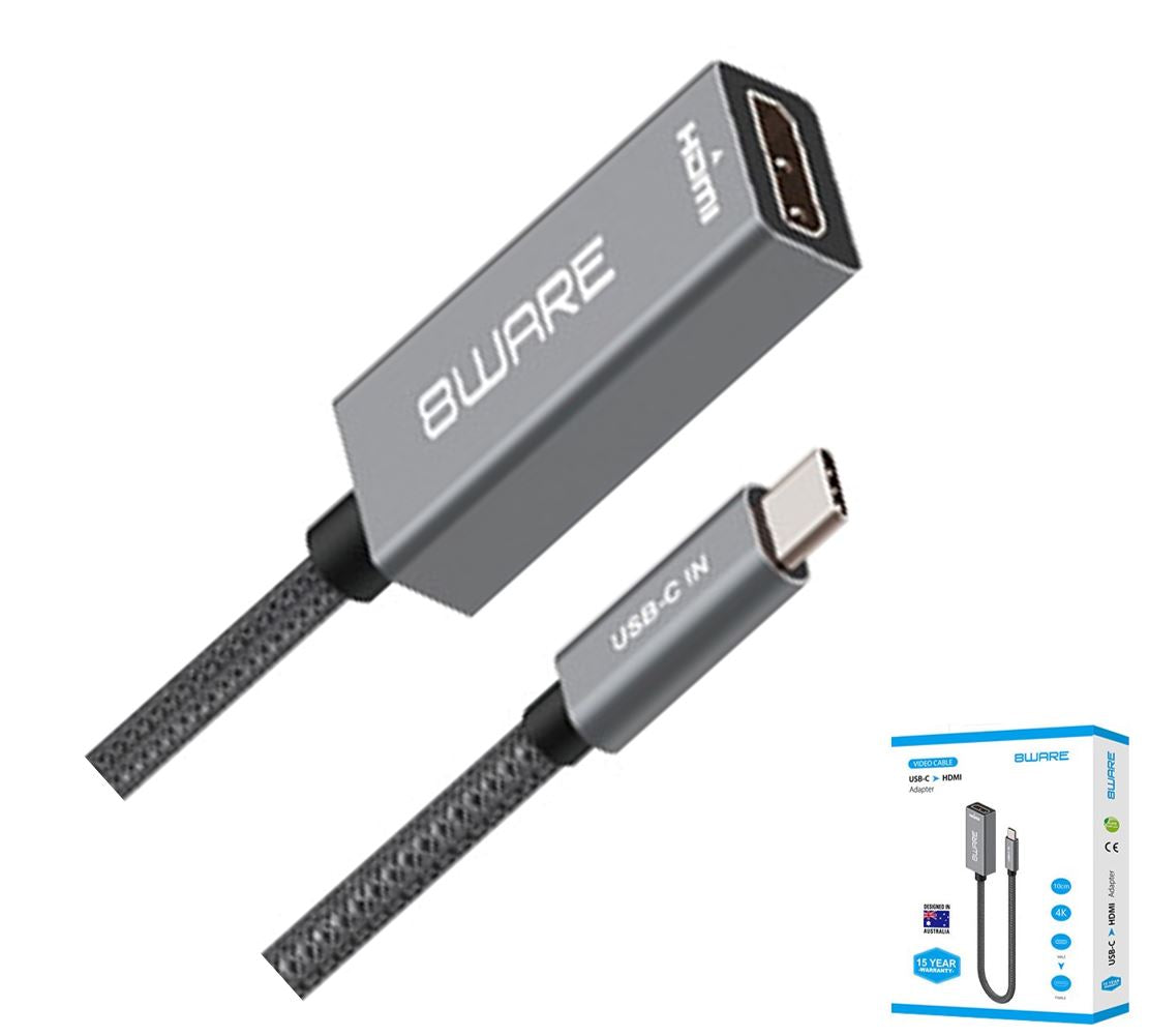 8ware 10cm USB-C to HDMI Male-Female Adapter Converter Cable Retail Pack for PC Laptop iPad  MacBook Pro/Air Surface Dell XPS to Monitor Projector TV 8ware 10cm USB-C to HDMI Male-Female Adapter Converter Cable Retail Pack for PC Laptop iPad  MacBook Pro/Air Surface Dell XPS to Monitor Projector TV